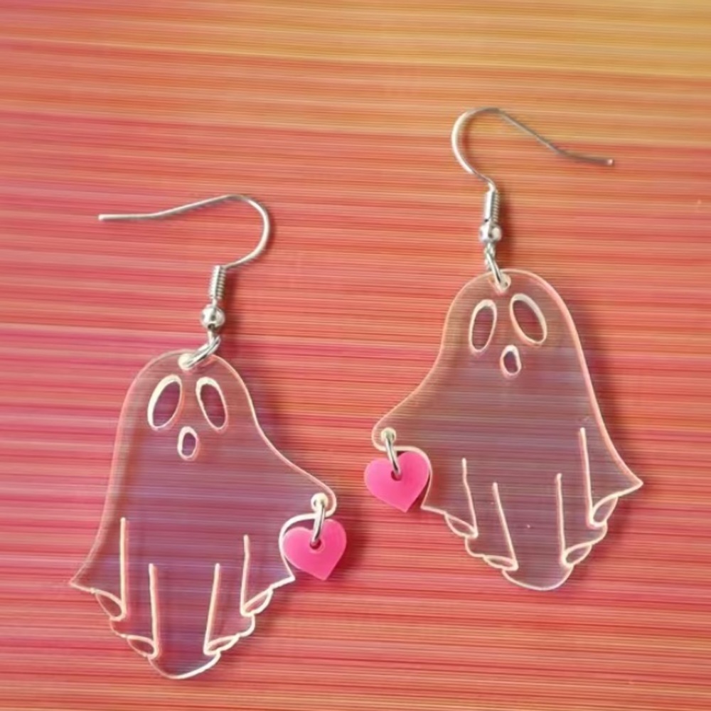 Glow in the dark ghost heart Halloween earrings